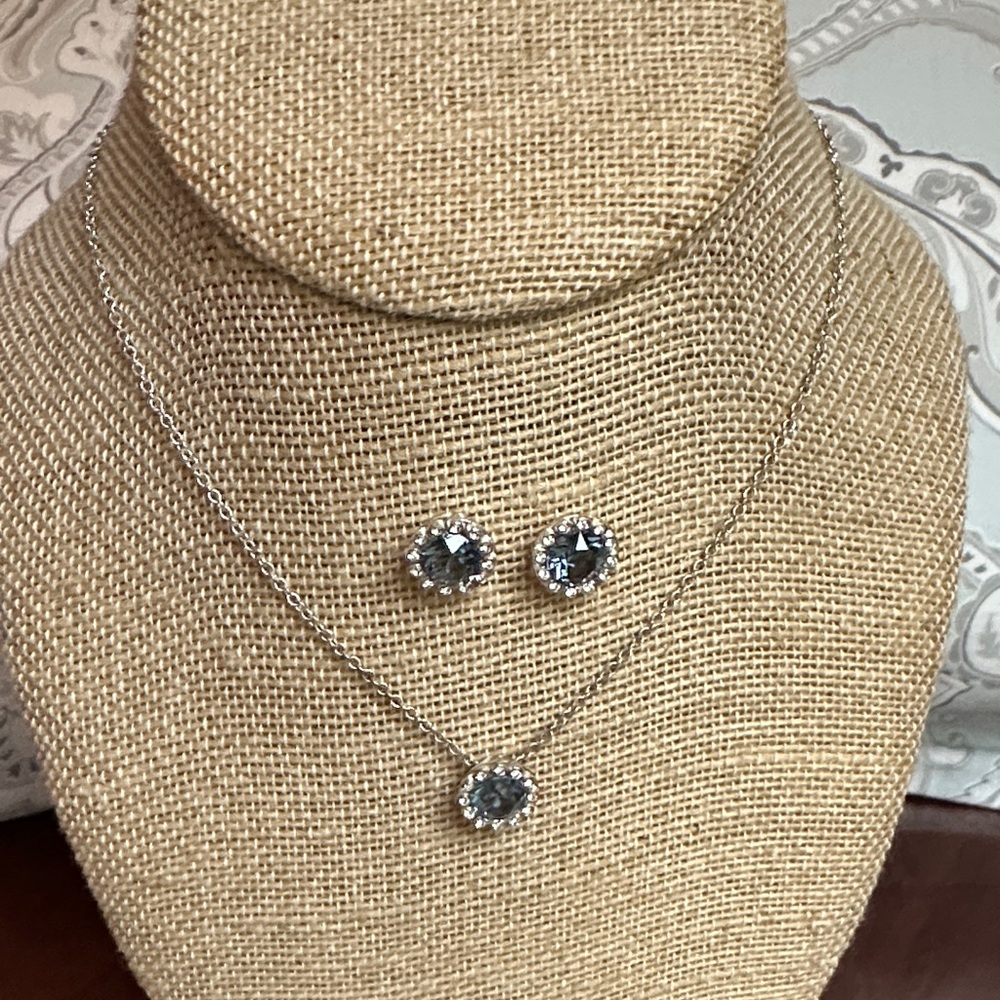 My Flat In London Silver and Aquamarine Necklace and Earring Set.